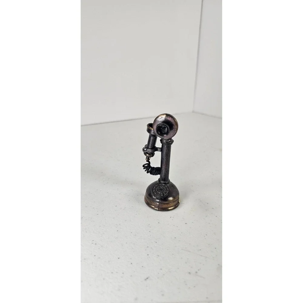 Vintage Miniature Diecast Metal Candlestick Telephone Pencil Sharpener Desk Top